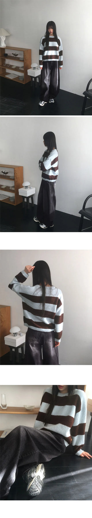 Keing Poyong Boucle Stripe Round Knitwear