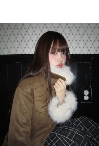 Dune Suede Quilted Buckle High Neck Fur Jacket