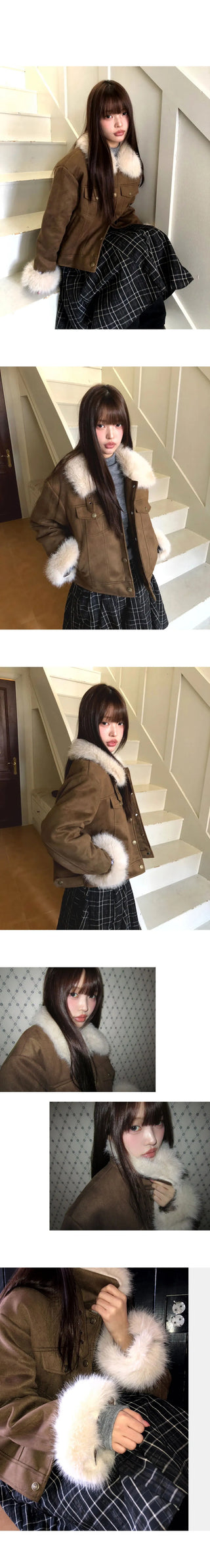 Dune Suede Quilted Buckle High Neck Fur Jacket