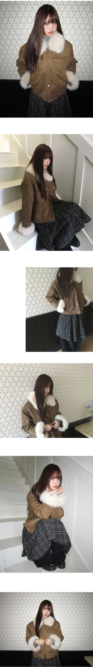 Dune Suede Quilted Buckle High Neck Fur Jacket