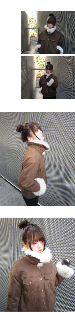 Dune Suede Quilted Buckle High Neck Fur Jacket