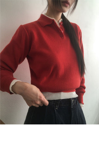 Large collar button slim fit knitwear