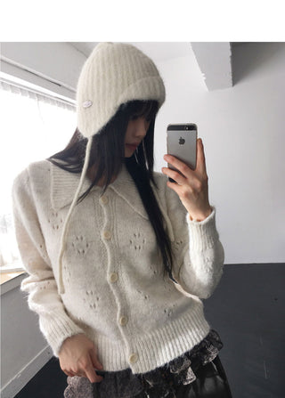 Coam Punching Big Collar Knitwear Cardigan
