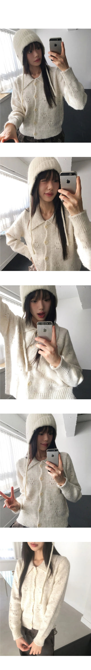 Coam Punching Big Collar Knitwear Cardigan