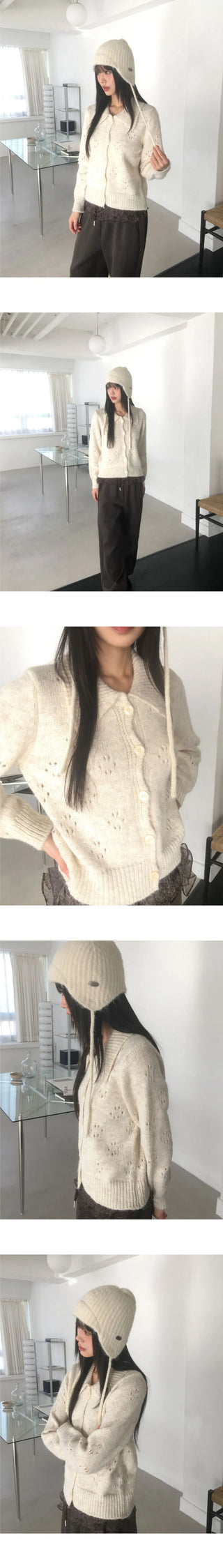 Coam Punching Big Collar Knitwear Cardigan