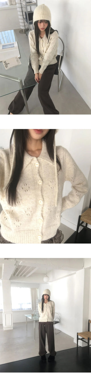Coam Punching Big Collar Knitwear Cardigan
