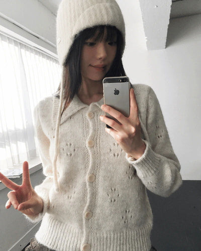 Coam Punching Big Collar Knitwear Cardigan