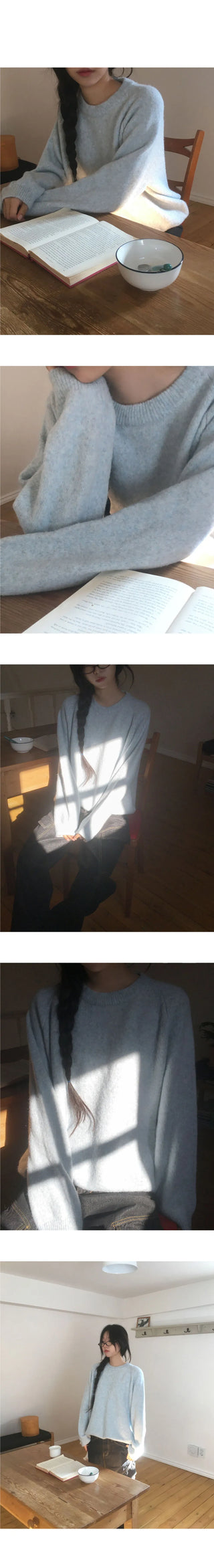 Loose-fit wool round knitwear in the early days