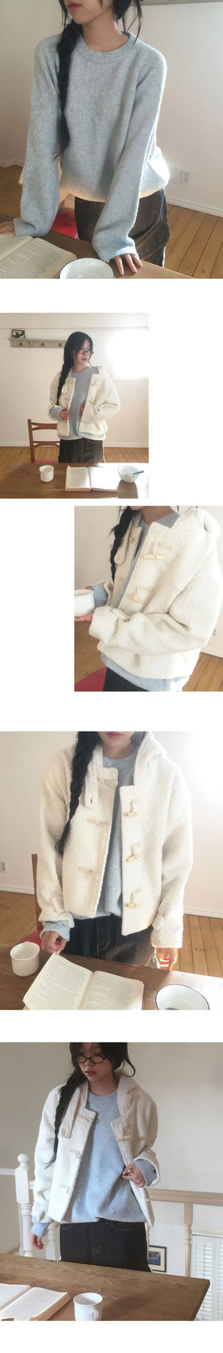 Loose-fit wool round knitwear in the early days