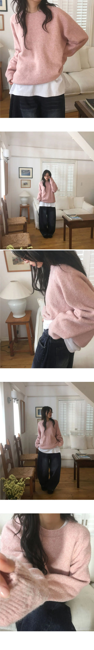 Loose-fit wool round knitwear in the early days