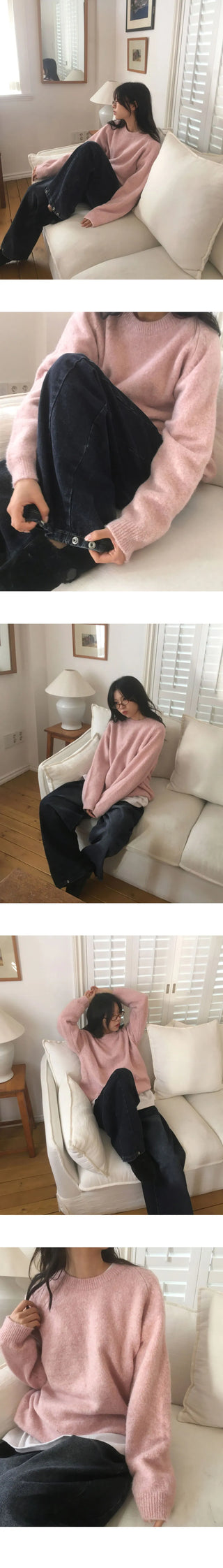 Loose-fit wool round knitwear in the early days