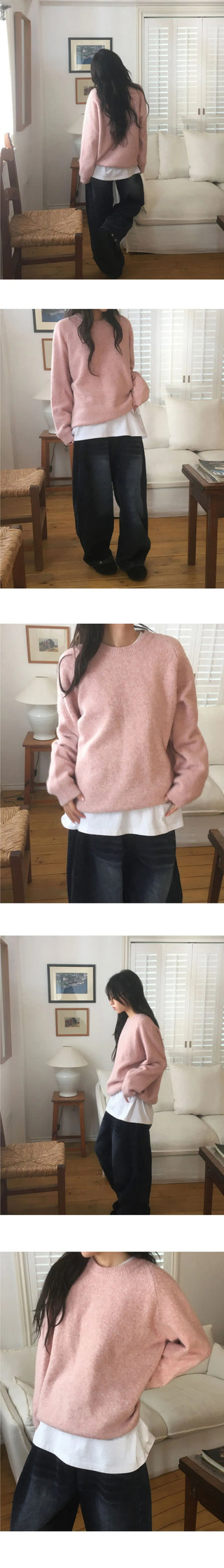 Loose-fit wool round knitwear in the early days