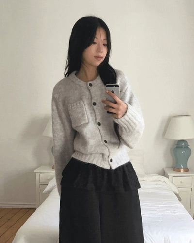 Enzen Back Team Ribbon Strap Pocket Knitwear Cardigan