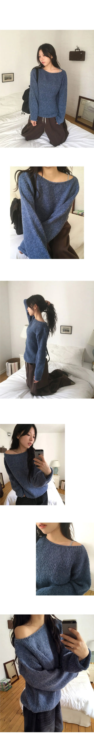 Hake Bokashi Roll-up A-line Fit Boat Neck Knitwear