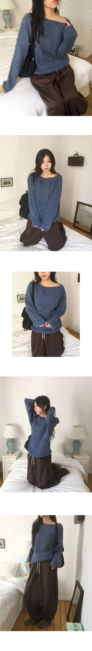 Hake Bokashi Roll-up A-line Fit Boat Neck Knitwear