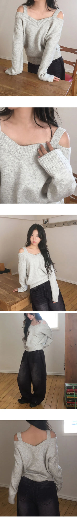 Olber loose Loose-fit strap off-shoulder knitwear
