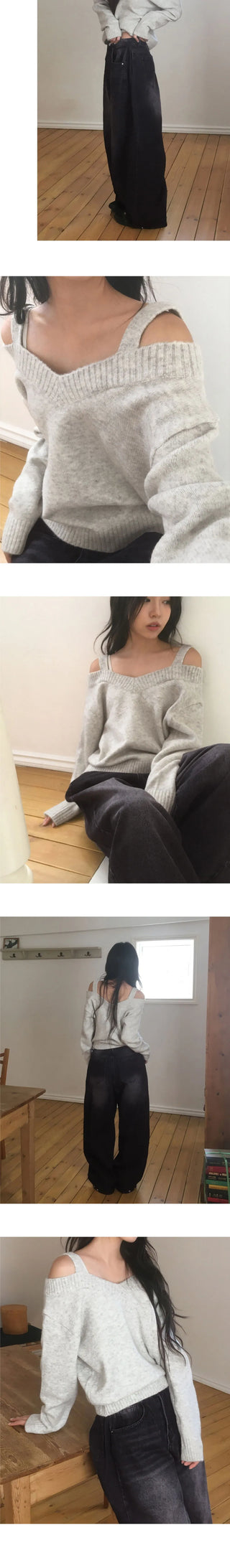 Olber loose Loose-fit strap off-shoulder knitwear