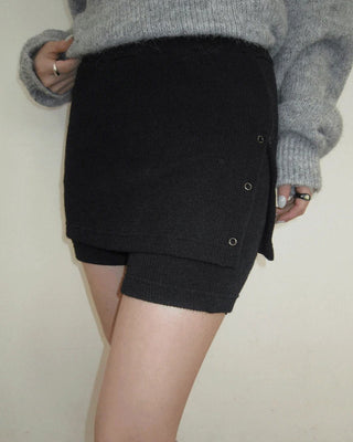 Piri Layered Eyelet Knitwear with Ribbed Short Skirt Pants
