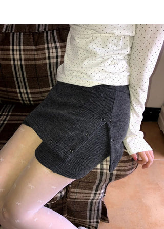 Piri Layered Eyelet Knitwear with Ribbed Short Skirt Pants