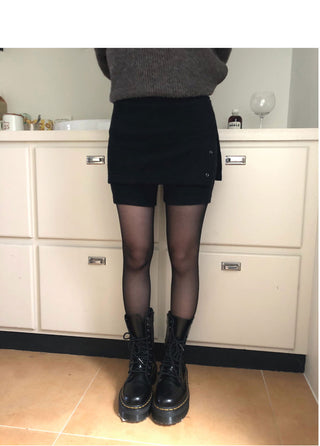 Piri Layered Eyelet Knitwear with Ribbed Short Skirt Pants
