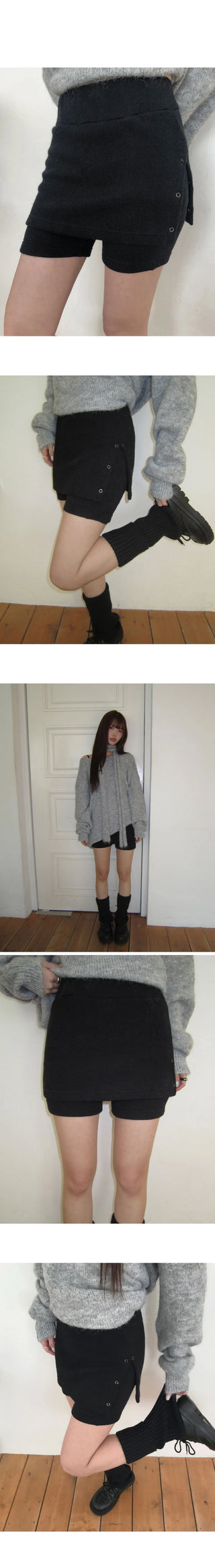 Piri Layered Eyelet Knitwear with Ribbed Short Skirt Pants