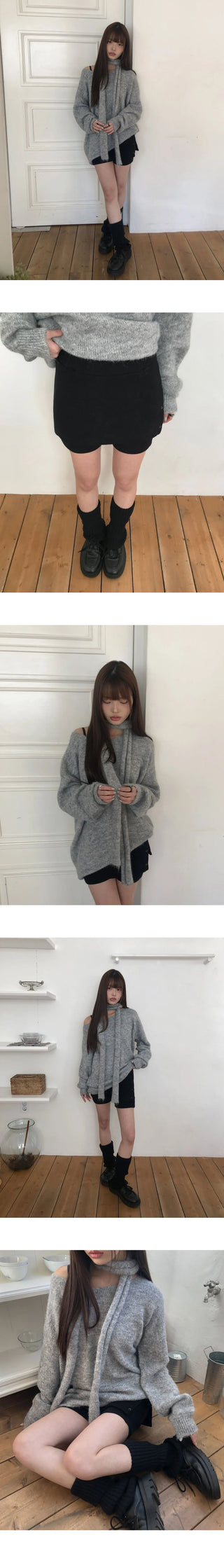 Piri Layered Eyelet Knitwear with Ribbed Short Skirt Pants