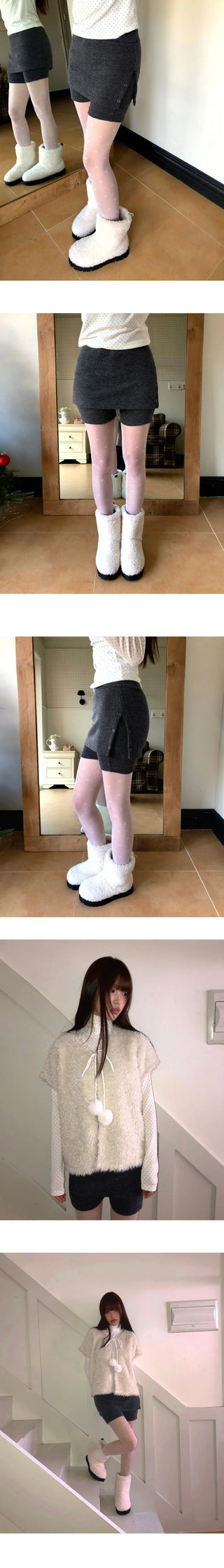 Piri Layered Eyelet Knitwear with Ribbed Short Skirt Pants