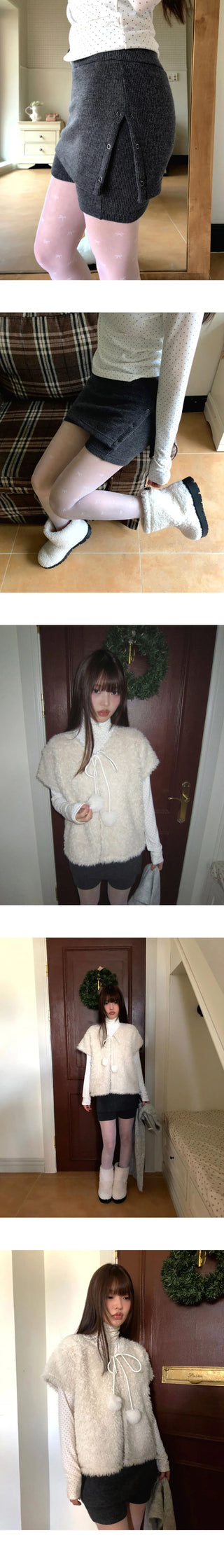 Piri Layered Eyelet Knitwear with Ribbed Short Skirt Pants