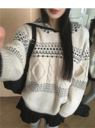 QWERTY Nordic Twisted Loose-fit Hooded Knitwear
