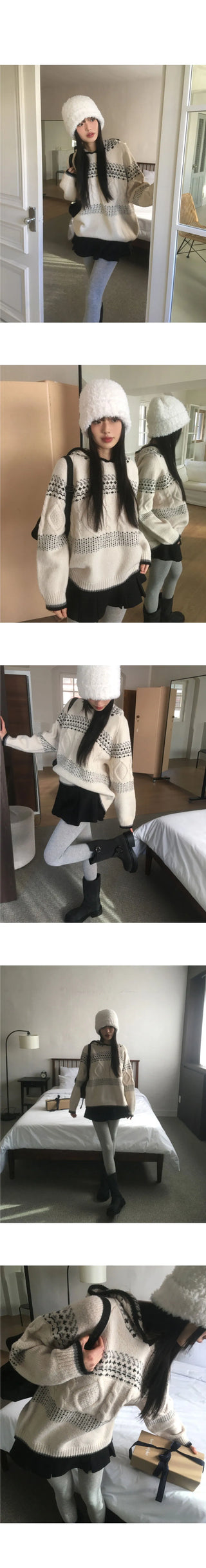 QWERTY Nordic Twisted Loose-fit Hooded Knitwear