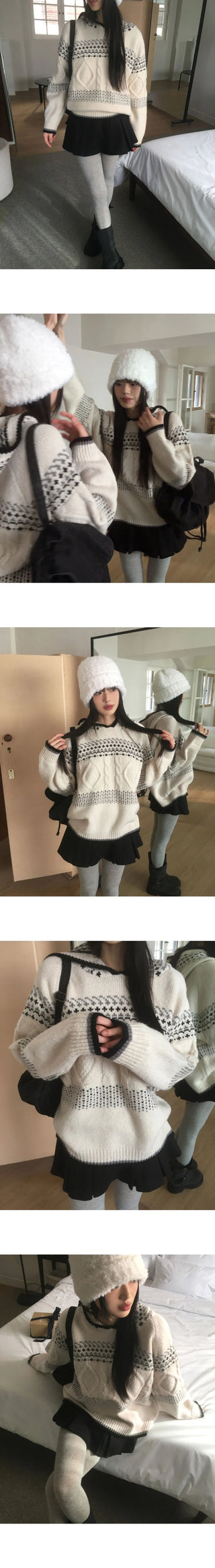 QWERTY Nordic Twisted Loose-fit Hooded Knitwear