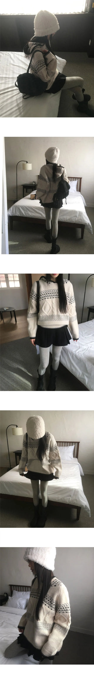 QWERTY Nordic Twisted Loose-fit Hooded Knitwear