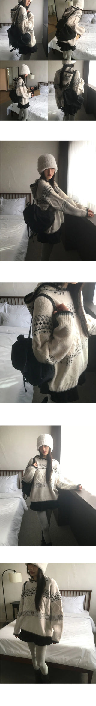 QWERTY Nordic Twisted Loose-fit Hooded Knitwear