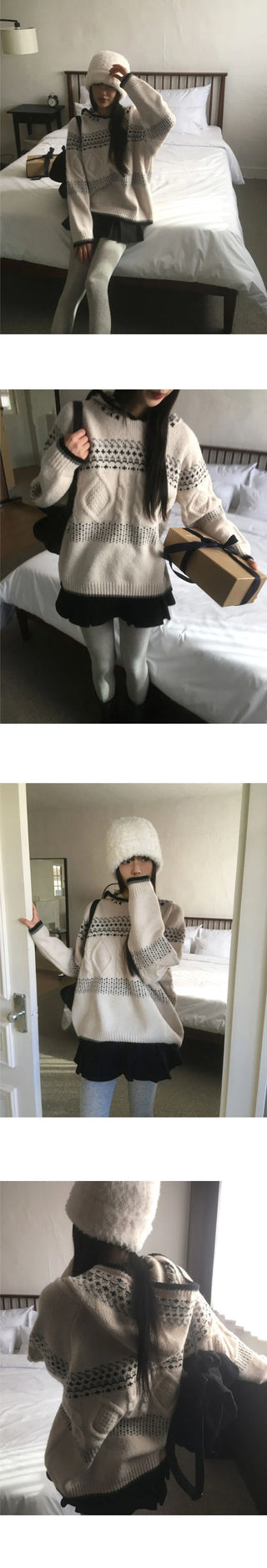 QWERTY Nordic Twisted Loose-fit Hooded Knitwear