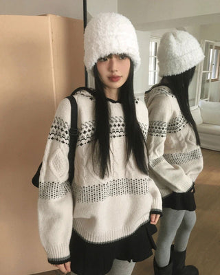 QWERTY Nordic Twisted Loose-fit Hooded Knitwear