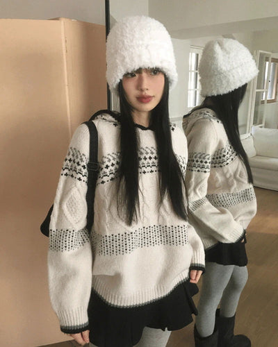 QWERTY Nordic Twisted Loose-fit Hooded Knitwear