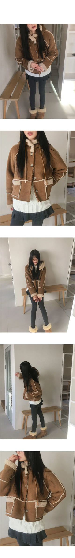 Most Wool Hooded Shearling Short Jacket