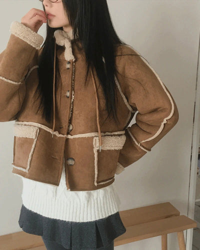 Most Wool Hooded Shearling Short Jacket