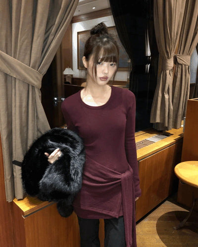 Hoyu Layered Dress Wrap Set Long Knitwear