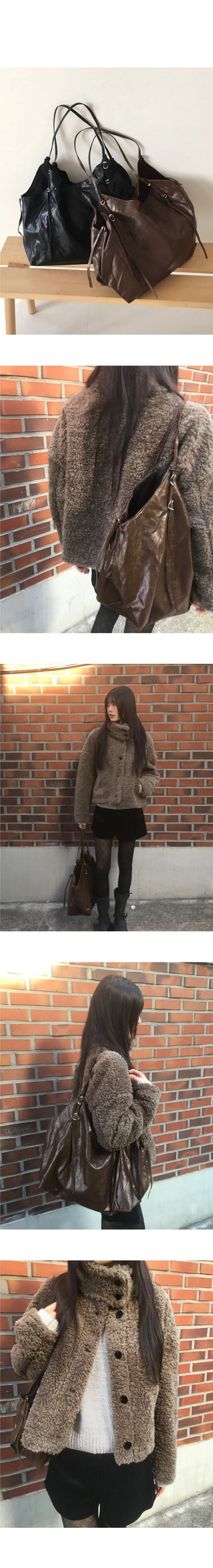 Mukun Belt Big Shopper Leather Shoulder Bag