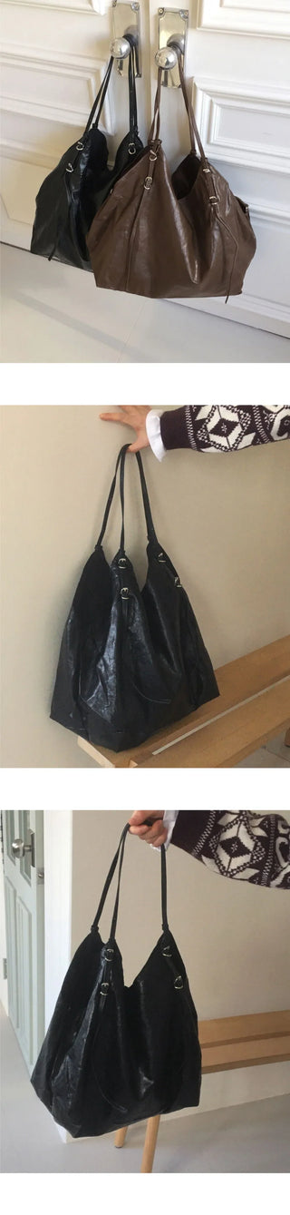 Mukun Belt Big Shopper Leather Shoulder Bag