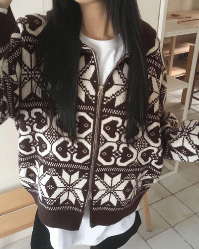 Kumu Nordic Round Collar Two Way Knitwear Zip-up