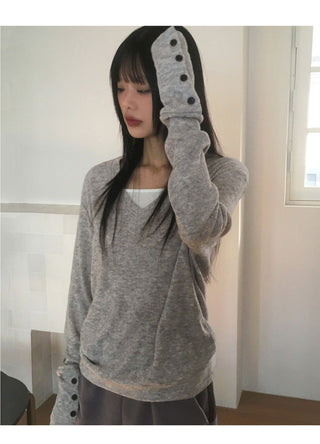 Funb Button V-Neck Wool Knitwear