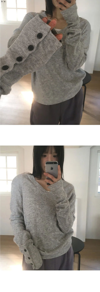 Funb Button V-Neck Wool Knitwear