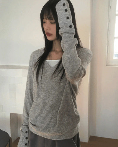 Funb Button V-Neck Wool Knitwear