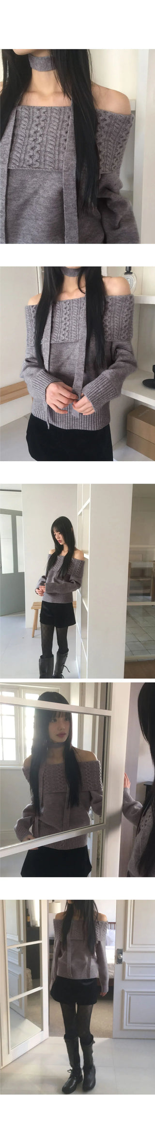 Wake up Twisted off shoulder knitwear set