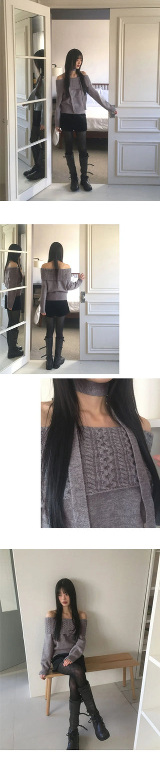 Wake up Twisted off shoulder knitwear set