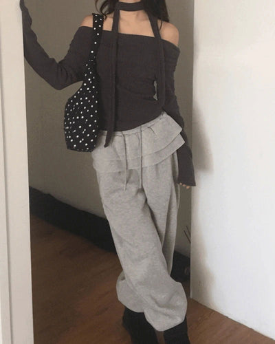 CHALCE FRILL CANCAN LAYERED JOGGER TRAINING PANTS