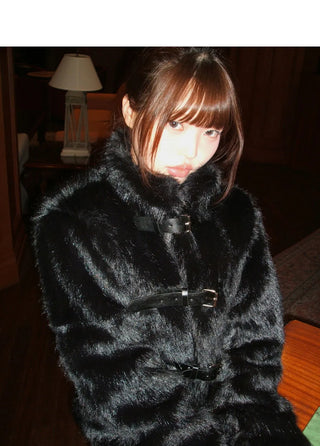 Eri Buckle High Neck Fur Short Jacket