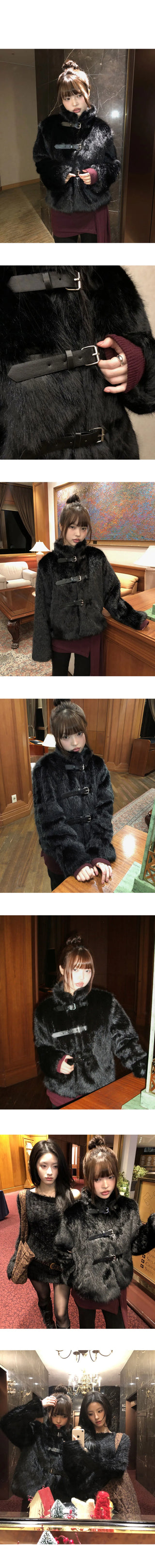 Eri Buckle High Neck Fur Short Jacket